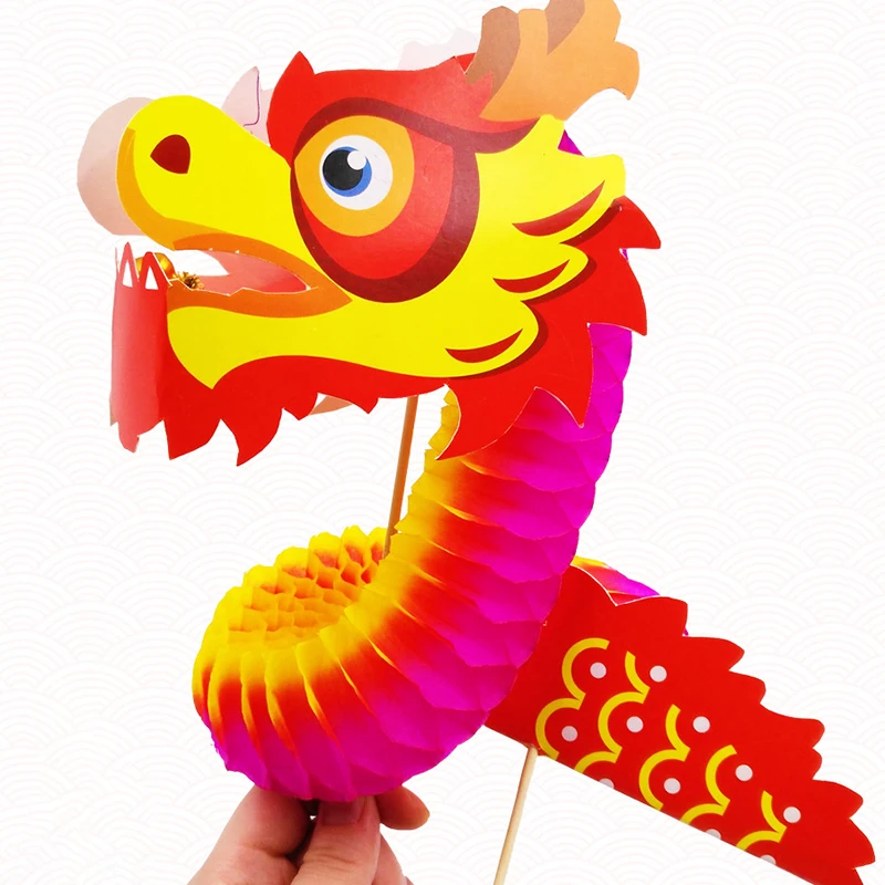 1PC Nostalgia Children Handmade DIY Creative Material Bag Puzzle Toy Chinese New Year Dragon Dance Paper Cutout Gift Pull Flower