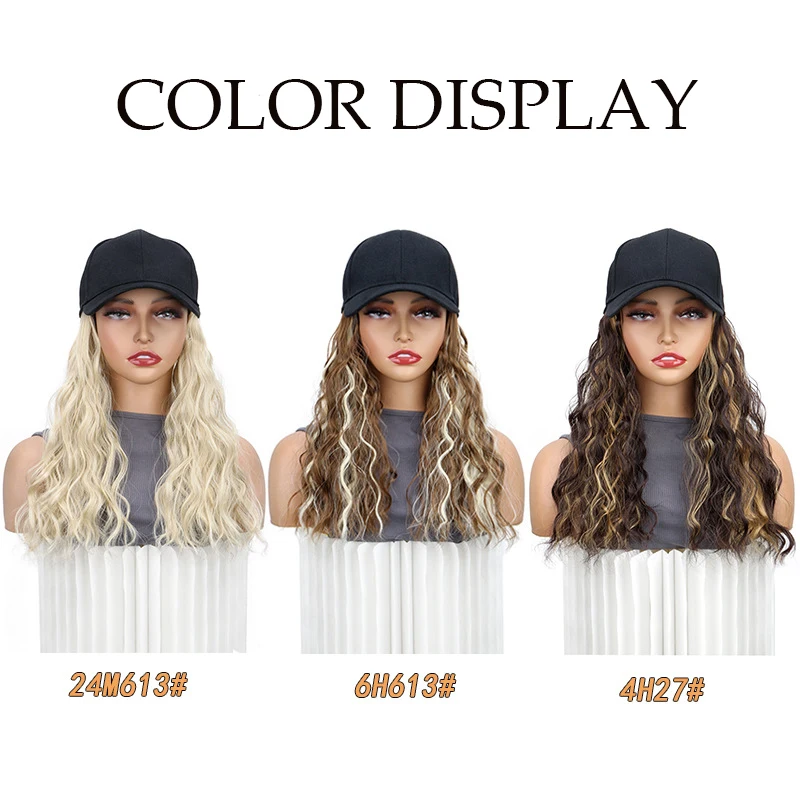 วิกผมหมวกเบสบอลสังเคราะห์สำหรับผู้หญิงต่อผมหยักและหยิก, แถบด้านในแบบปรับได้, การจัดแต่งทรงผมทุกวัน