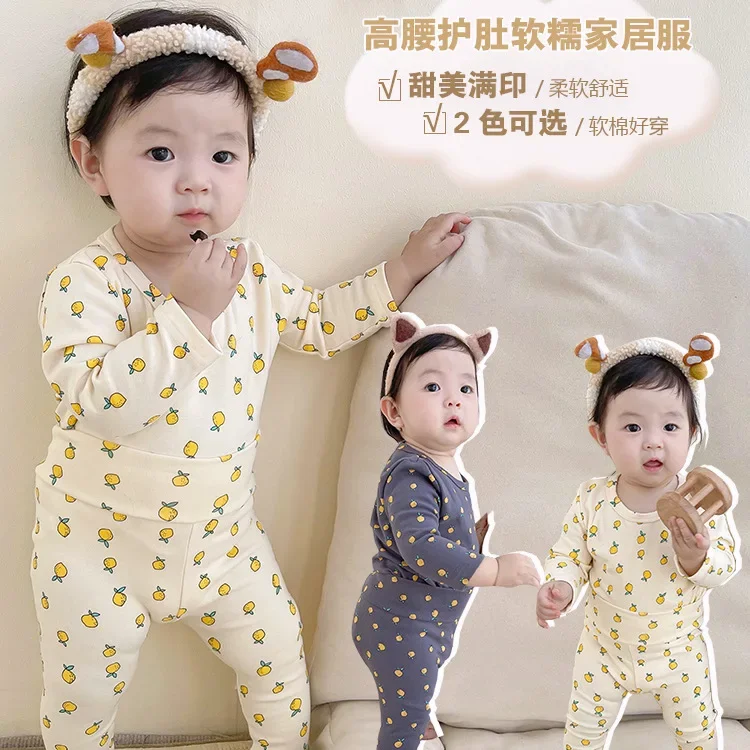 Toddler Underwear Suits Pure Cotton Warm High Waist Pants+Long Sleeve O-neck Top Sets Baby Girls Boys New Cute 0-3years Pajamas