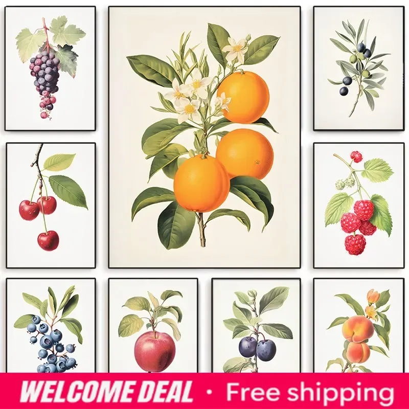 Modern Vintage Citrus Fruit Wall Art Lemon Orange Grape Print for Kitchen Living Dining Room Home Decoration Housewarming Gif