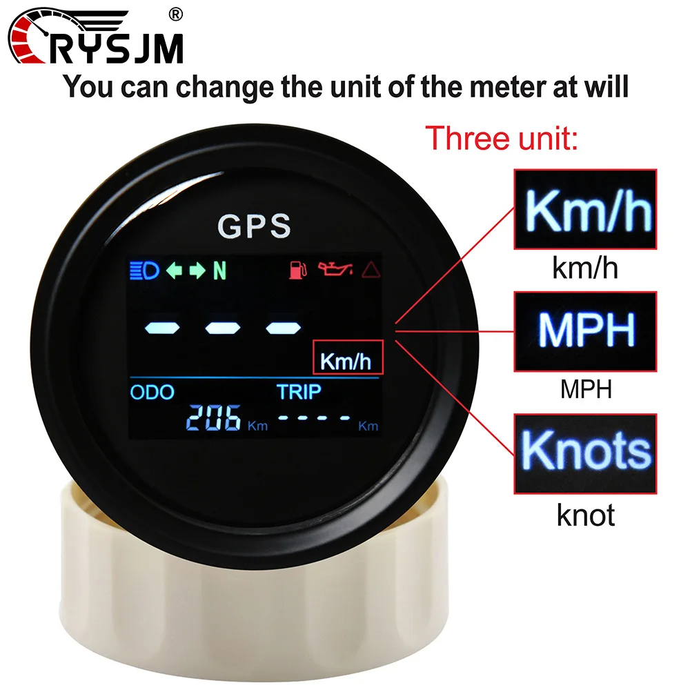 

12V24V 52mm TFT Screen GPS Speedometer Odometer KMH ODO TRIP Speed For Motorcycle Boat Meter ATV UTV Marine With GPS Antenna