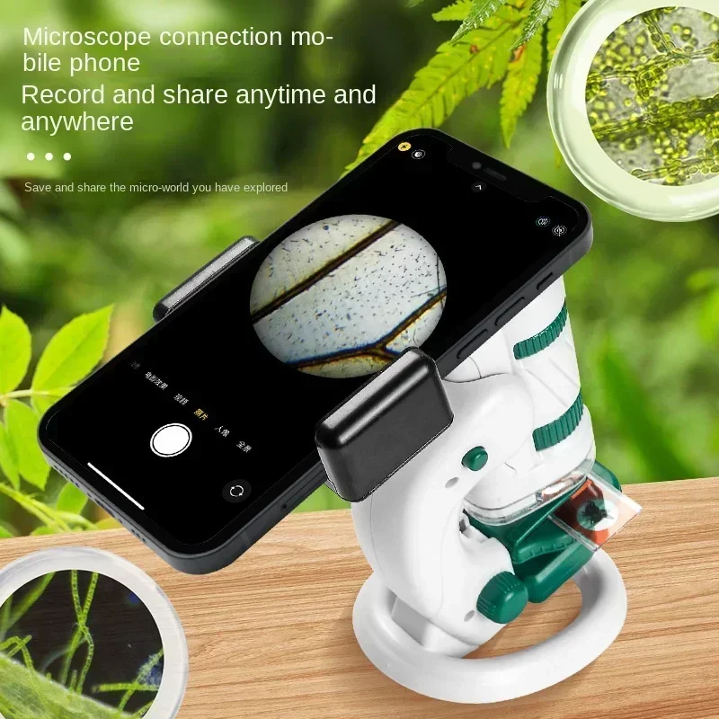 60-180X HD Children\'s Microscopio with LED Light Portable Biological Microscope Kit Science Educational Toy Gift for Kids Child