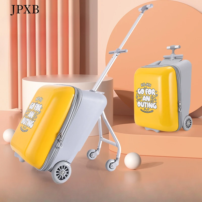 Children\'s Luggage Travel Suitcases Offers with Wheels Boys and Girls Rolling Backpack Baby Boxes Yellow Lazy Trolley Case Ride