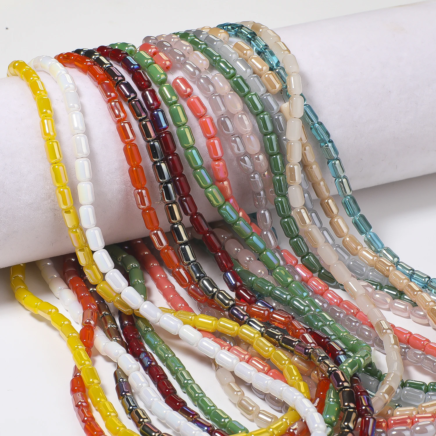 4 x 6 mm bunte zylindrische Porzellan-Kristall-Quarzperlen, glatte, einfarbige Glasperlen für handgefertigte DIY-Armband-Anhänger – Detail 14