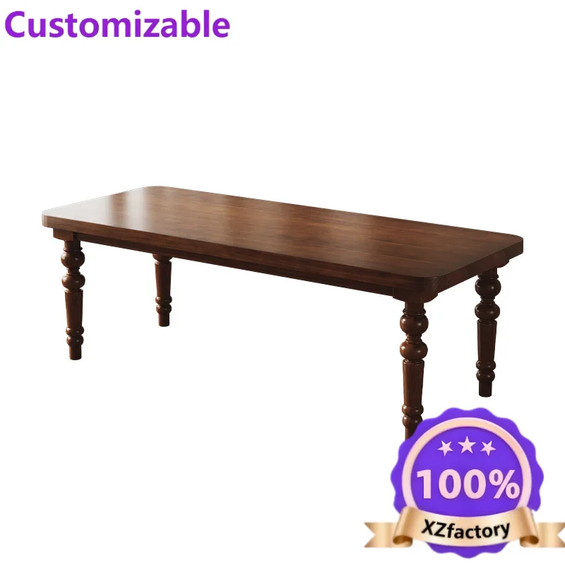 Factory Direct 2026 French retro solid wood dining table and chair combination small apartment rectangular dining table househol
