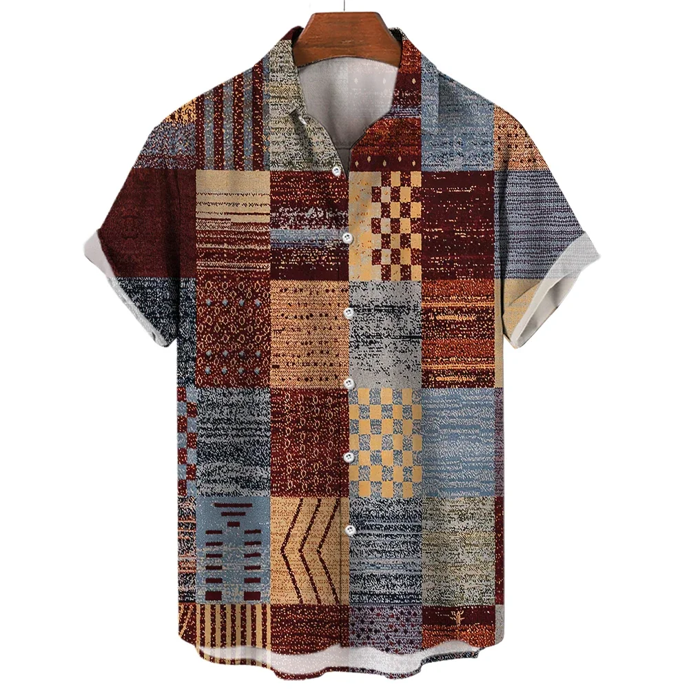 

Casual Plaid Graphic Shirts for Men Clothing 3D Printed Hawaiian Beach Shirts Short Sleeve y2k Tops Vintage Clothes Lapel Blouse