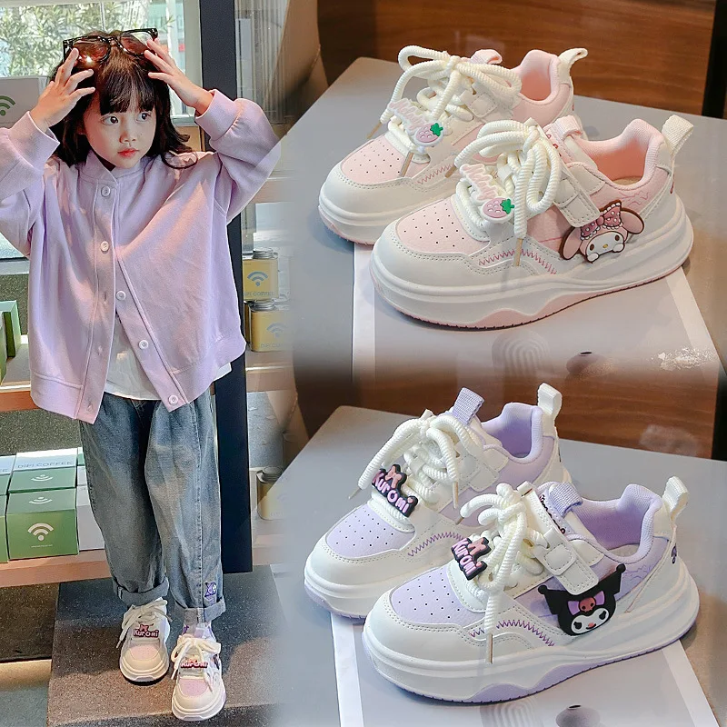 Girl Kuromi Sneakers Spring Autumn New Sanrios Anime Figure Child Flat Shoes Casual Shoes Kawaii Cartoon Soft Bottom Anti-Slip