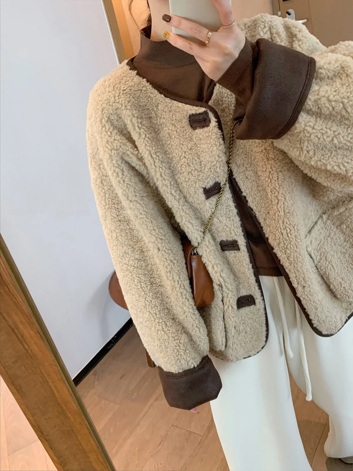 Jaqueta Casual Feminina Love Devil Fi em Couro Sintético com Forro de Pelo, Estilo Solto, para Outono/Inverno