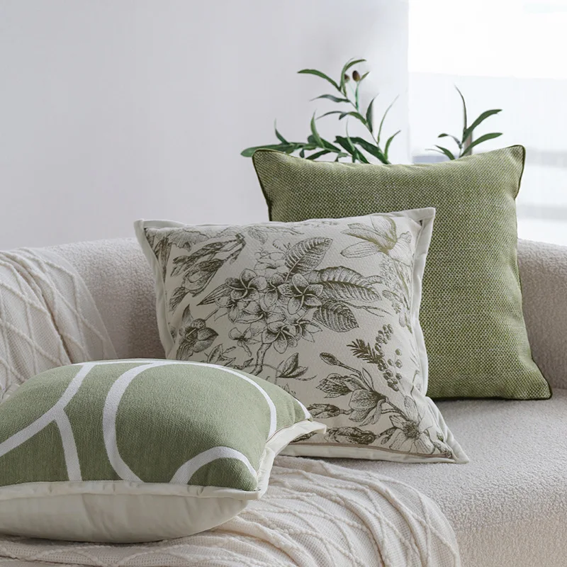 Creamy Green Floral Pillow Cover Retro Throw Square Pillowcase Simple High Quality Cushion Cover 45X45 Decor Home Sofa
