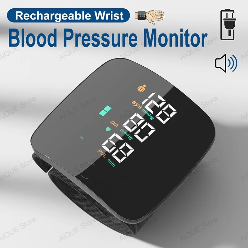 Monitor de Pressão Arterial Recarregável AiQUE para 2 Usuários, Tonometrô Médico Digital com Braçadeira de Pulso, Tensiômetro de Frequência Cardíaca Irregular