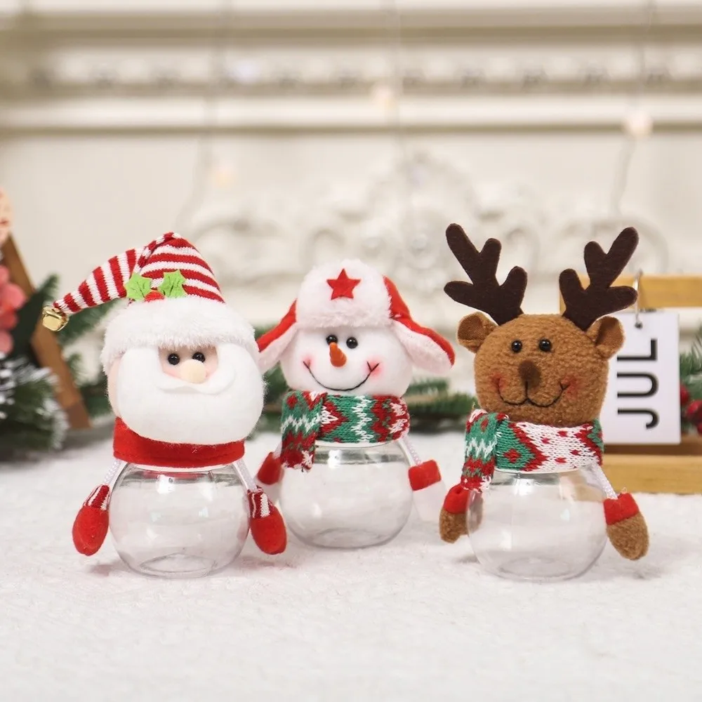 New Year Clear Design Christmas Candy Jar With Lid Santa Claus Sweet Container Elk Plastic Candy Box Xmas Holiday