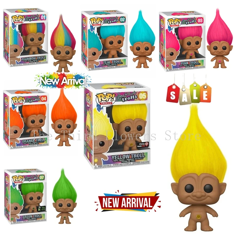 FUNKO POP Película y TV Good Luck Trolls Rainbow # 01 Verde azulado # 02 Rosa # 03 Naranja # 04 Amarillo # 05 Verde # 07 Figuras de acción de vinilo juguete para regalo