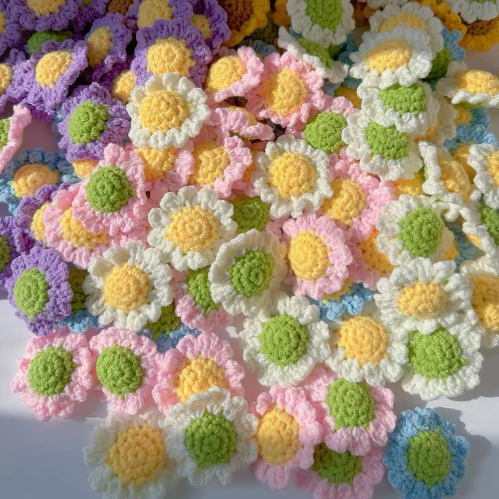 

50Pcs 5cm/1.97in Crochet Colour Chrysanthemum Head Cotton Knitting Flower Hat Shoes Clothing Hand DIY Craft Apparel Accessorie