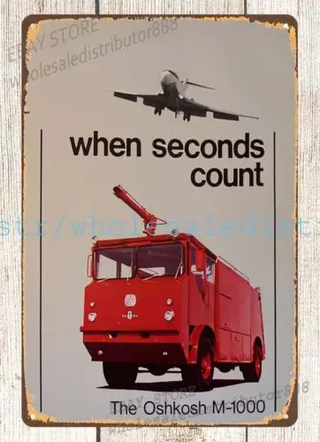 1973 M 1000 OSHKOSH AIRPORT FIRE TRUCK إطفاء الحرائق معدن القصدير علامة ديكور المنزل