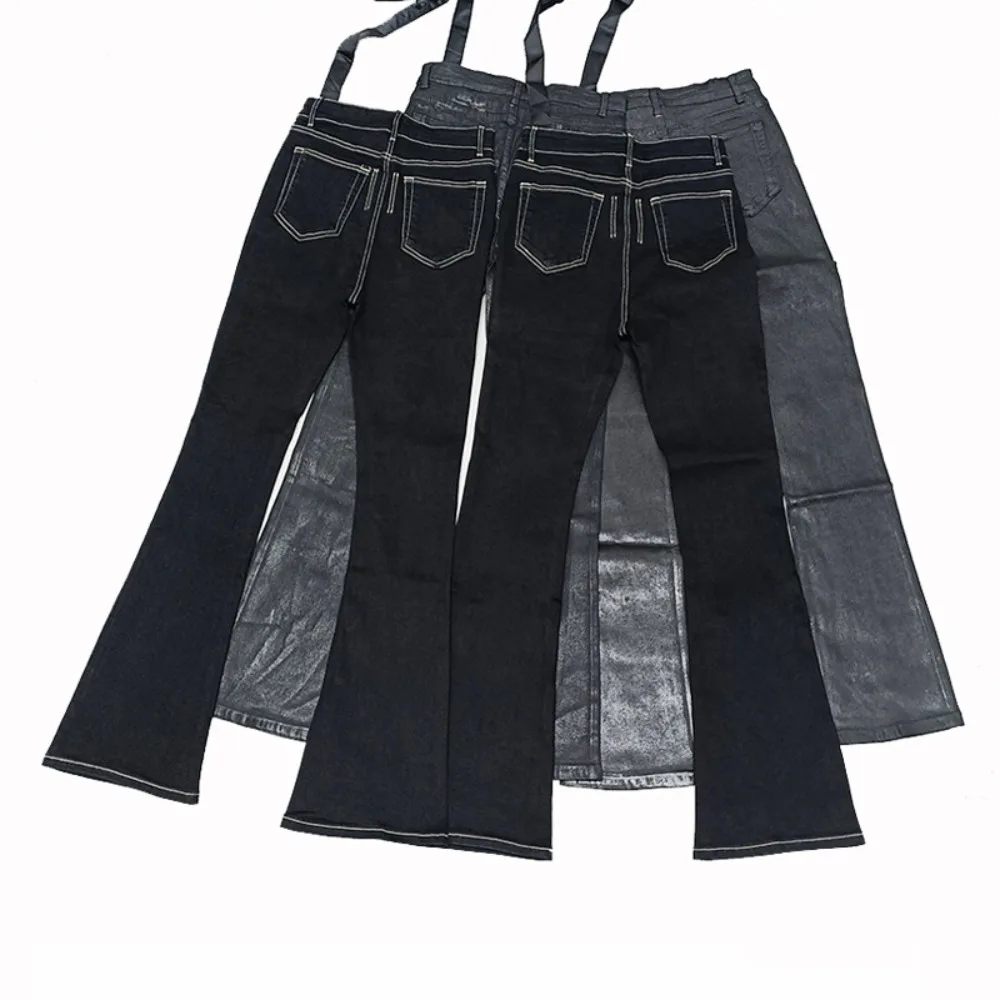 High Street RO Style Pant Women's Micro Horn Open Line Slim Fit Button Strap Jeans High Stretch Jeans Look Slim Wax Free Pants