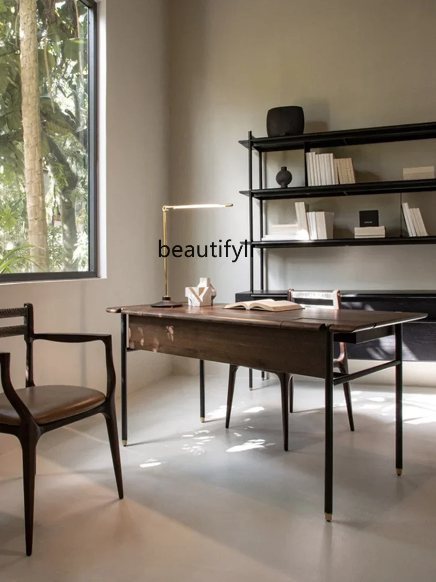 Q181 Italian Minimalist Solid Wood Oak Designer Desk Computer Office Table Study Desk Nordic Furniture