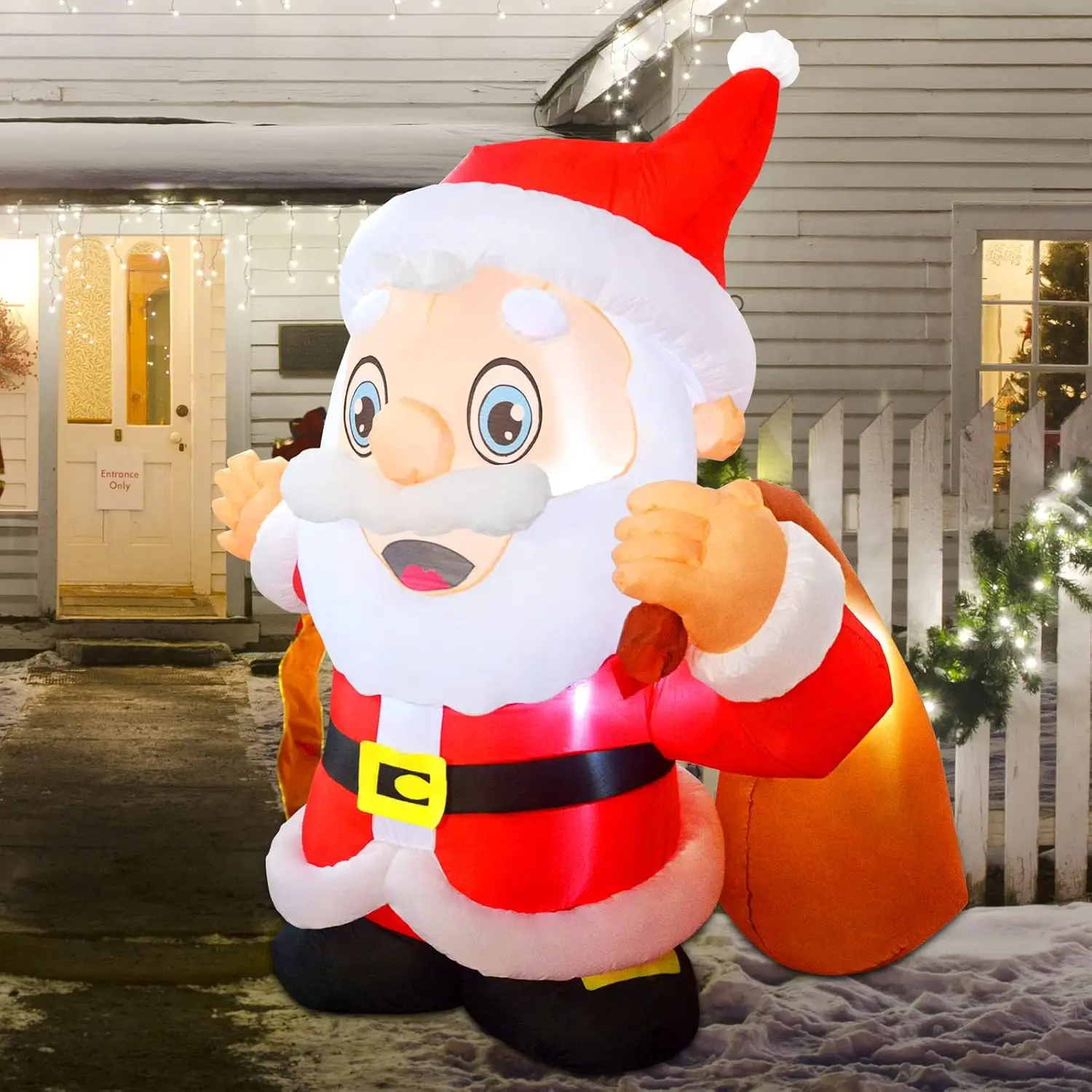 6.5 FT Santa Claus Inflatable Christmas Decorations LED Lights Big Bag for Indoor Outdoor Holiday Parties Decorations