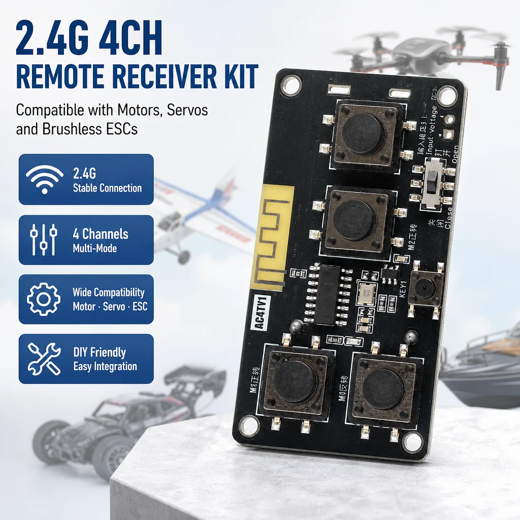 2.4G 4CH RC Transmitter Receiver Kit One To One Code Lock Anti Interference DIY Model Parts Three speed adjustable speed