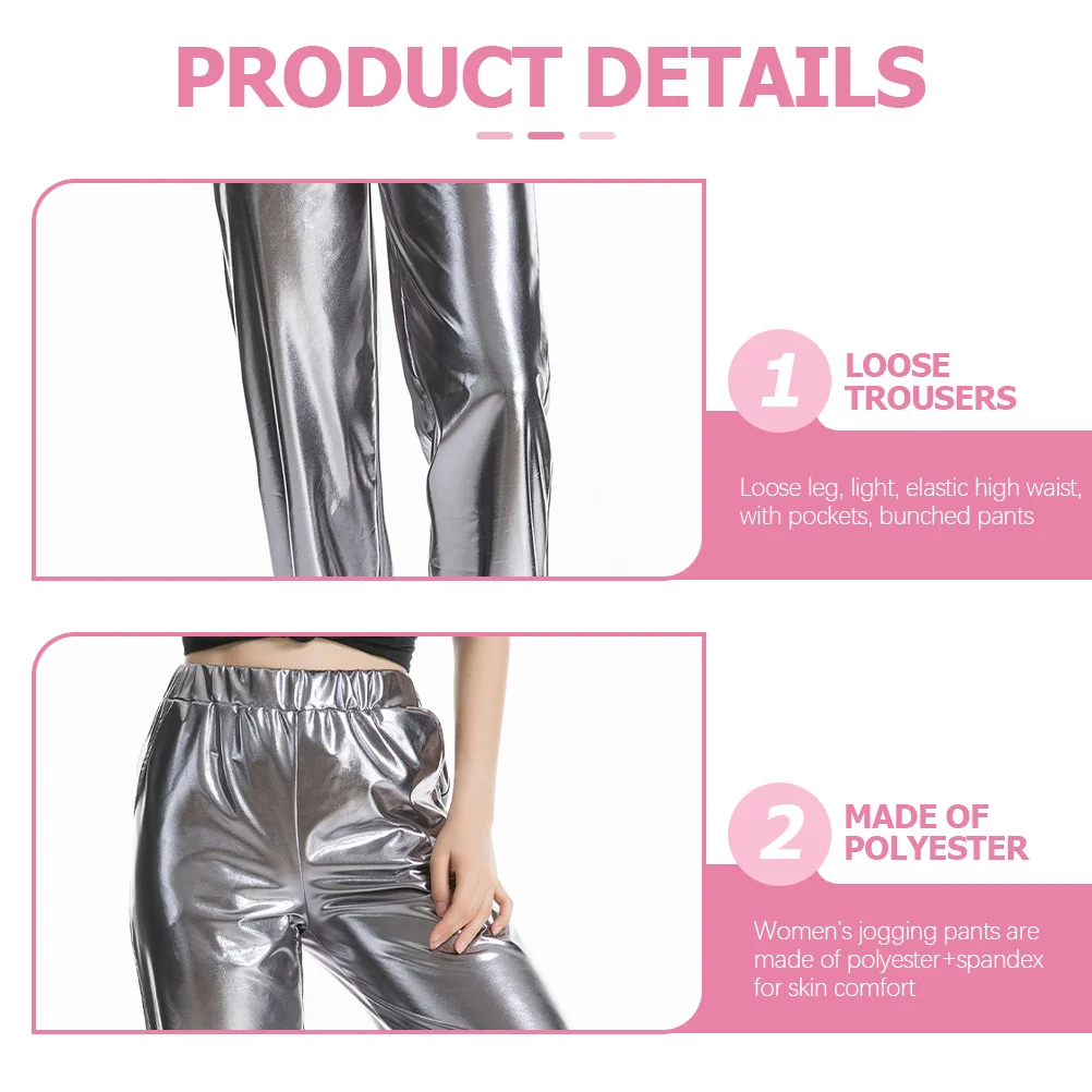 

High Waist Metallic Yoga Pants Durable Lightweight Stretch Elastic Waistband Sports Party Bar Club Disco Pants Women