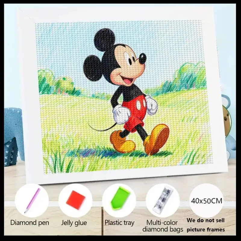 

1PC Disney Mickey Mouse 5D Diamond Painting Kit, Full Drill DIY Cute Cartoon Character Big Gem Art Set 40x50CM for Kids & Adults