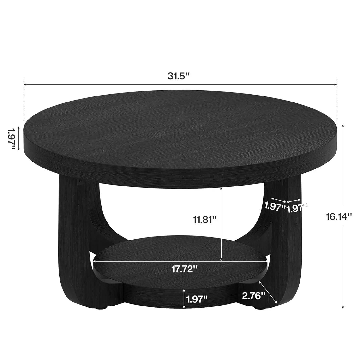 Mesa de Café Redonda, Mesa de Café Circular de 2 Níveis com Armazenamento, Mesa de Centro Moderna de Madeira para Sala de Estar, Personalizada