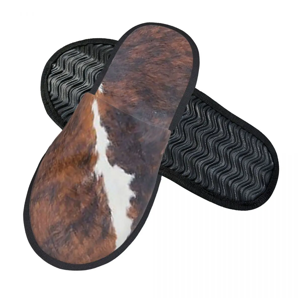 Stylish Cow Fur Cowhide Texture Cow Skin Print Patter Slippers Memory Foam Warm Soft Women House Slipper Indoor Fluffy Shoes
