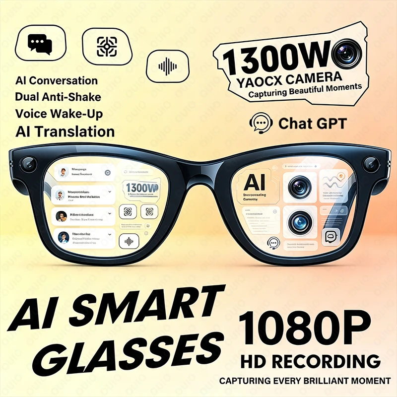 

Smart Glasses AI Photo Recognition 1300W HD Camera Photo Translation Waterproof EIS Anti-shake WIFI Transmission Smart Glasses