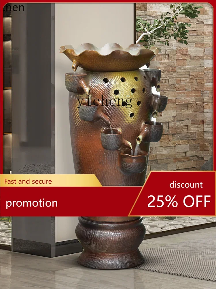 HT flowing water ornament floor-to-ceiling outdoor pottery pot landscaping courtyard garden layout water feature