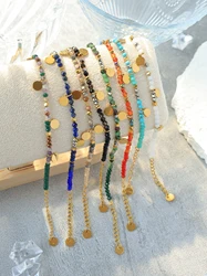 JINYVE a delicate personality fashion retro stainless steel crystal beads inset small gold disc bracelet, suitable for daily