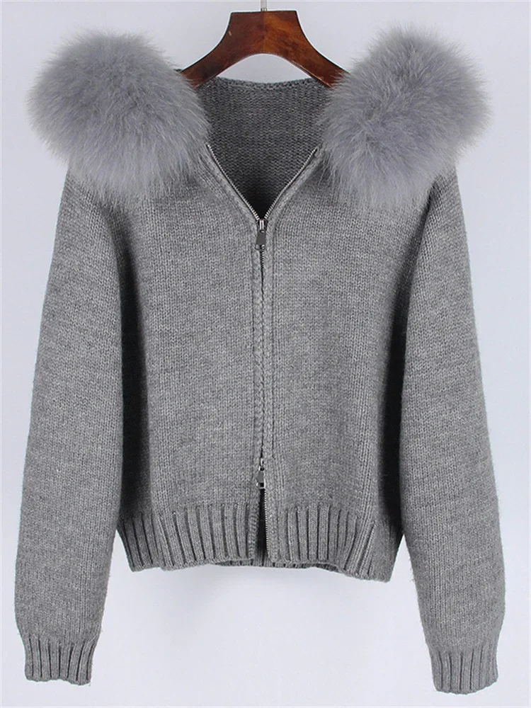 Winter Luxury Warm Fur Feather Cardigan Female Zipper Casual Patchwork Hoodie Knitwear Outwear Women's Faux Fur jacket New