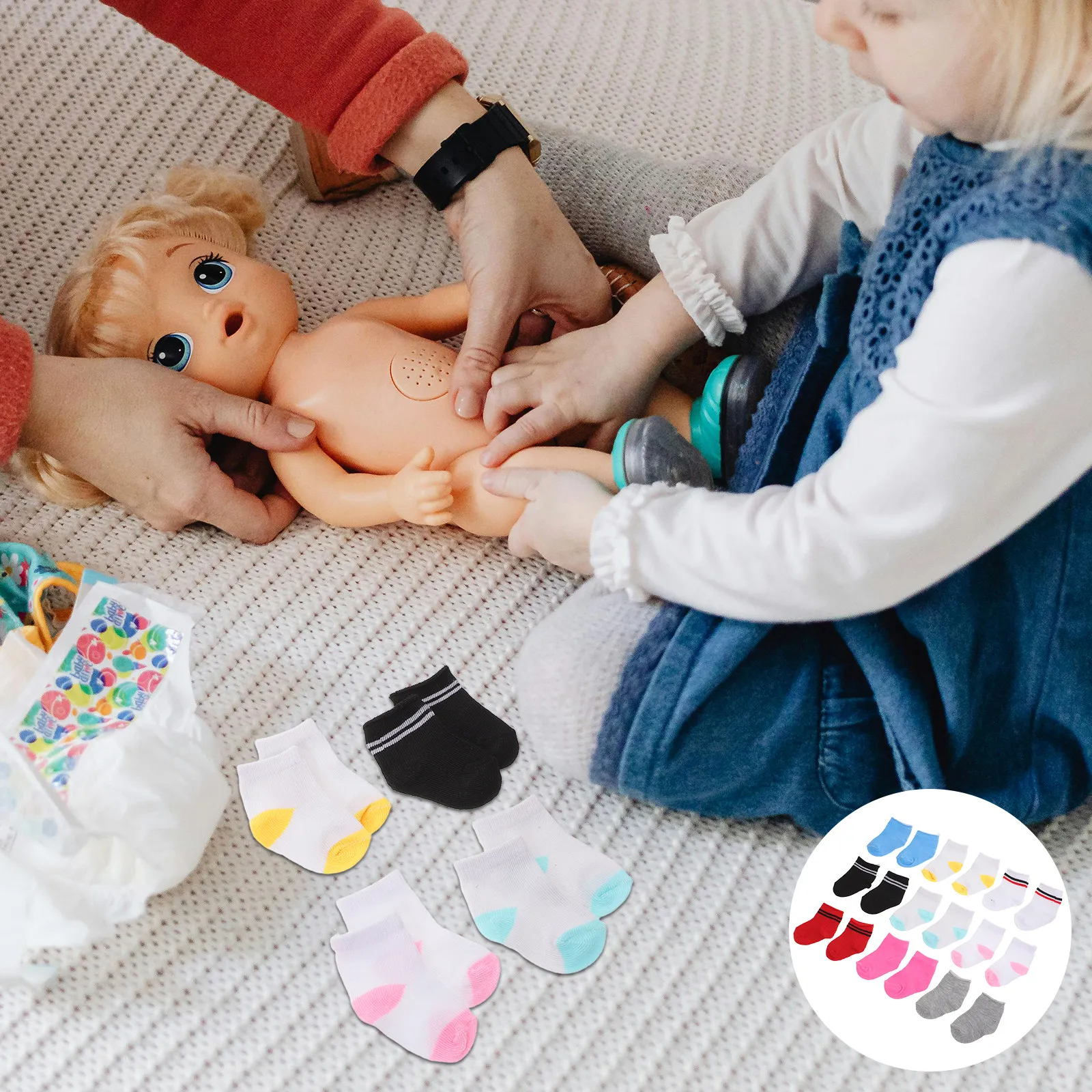 

9 Pairs Socks Cotton Cheerleader Mini Striped Clothes Accessories for 18 Inch Toddler Action Figure Accessories