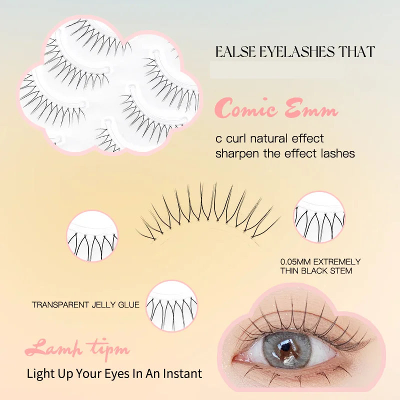 5 Pairs V-Shaped Fairy False Eyelashes - Little Devil Individual Clusters, Heat-Bonded Manga Lash Extensions for Anime Makeup