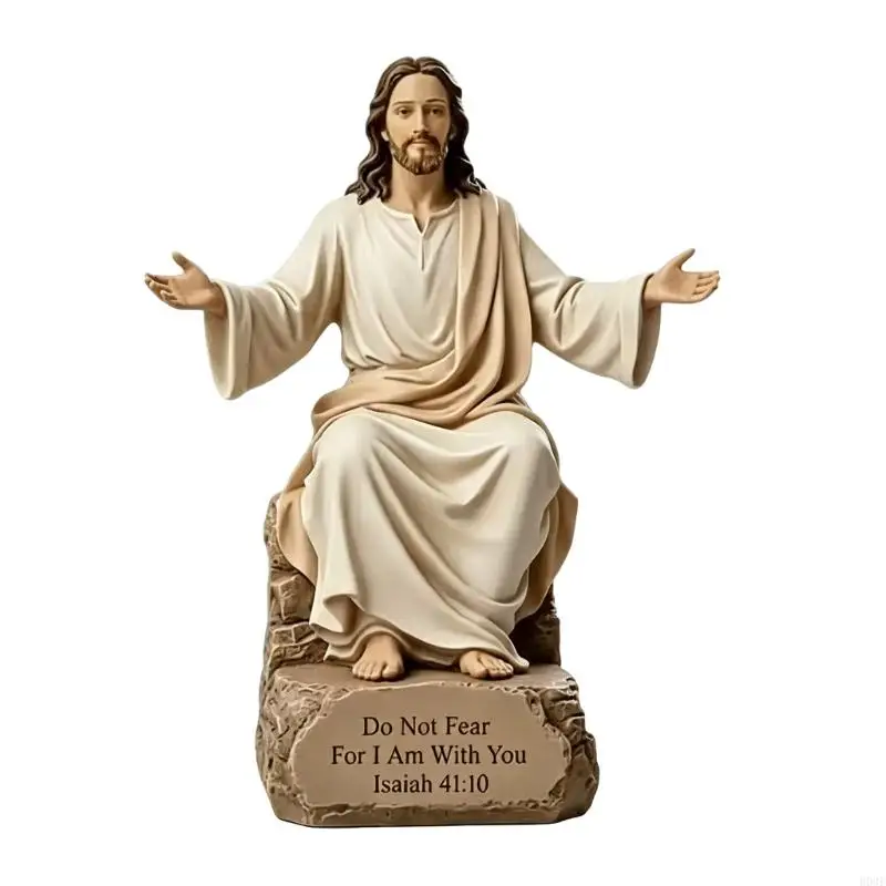 Resin Jesuses Open Arm Blessing Statue With Inspirational Bible Verses Base for Spiritual Religious Home Office Decors B03E