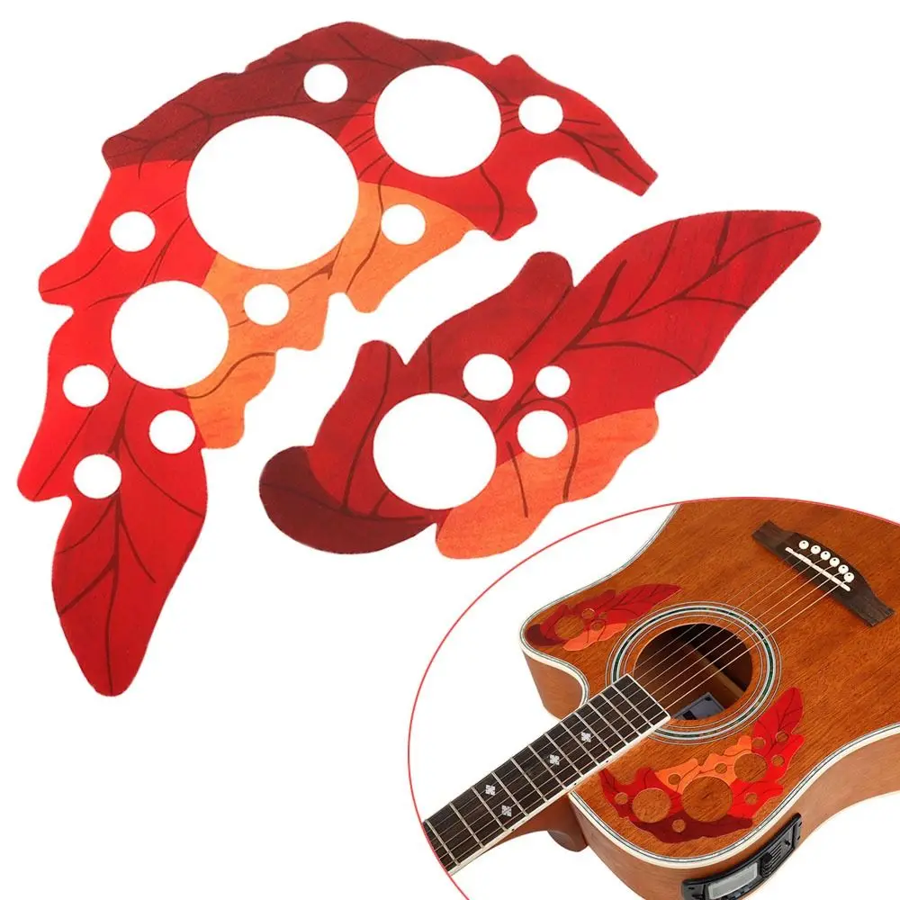 Red Guitar Sound Hole Guard Plate Moderate Hardness Adhesive Guitar Strum Protection Board Grape Leaf Shape Guitar Accessories