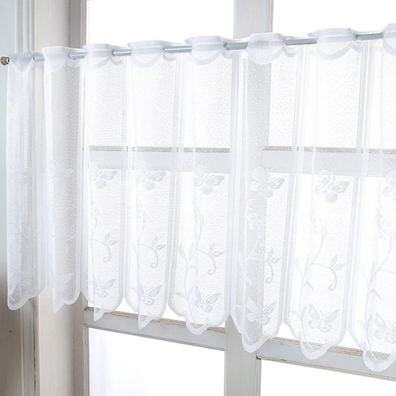 الأبيض الأزهار روز الدانتيل شير نافذة الستار الستارة خمر مزرعة ديكور شبه شير قضيب جيب الستائر لغرفة النوم والمطبخ