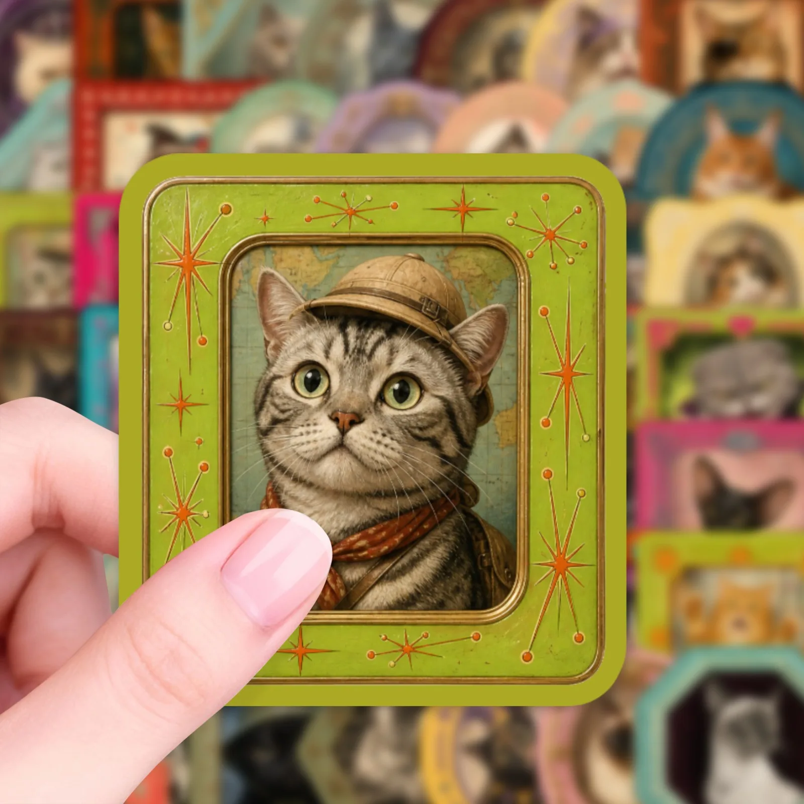 Vintage Cat Self Adhesive Paper Stickers Retro Frame Kitten Decals Scrapbook Journal Stationery Waterproof Pet DIY Decor Pack