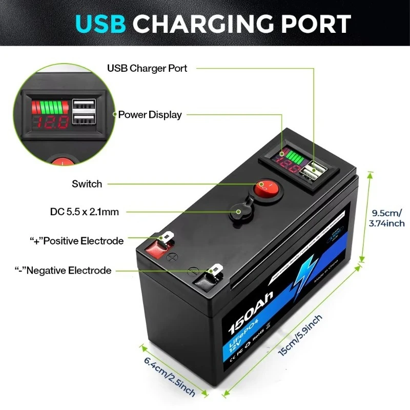 12V Rechargeable Lithium Battery Built In BMS Protection Energy Storage Power Supply For Solar System RV Off‑Grid Equipment