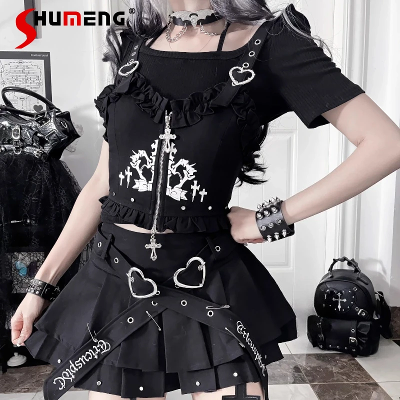 

Оригинальная готическая темная юбка Subculture, весна-лето, милый крутой эстетический жилет в стиле Харадзюку для девочек, топ, юбки, комплект для женщин 2026