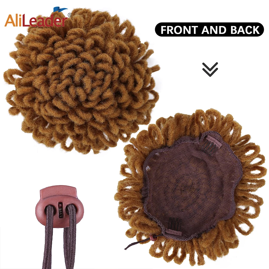 Synthetic Afro Hairpiece Dreadlock Afro Ponytail High Afro Puff Drawstring Ponytail Faux Loc Bun Crochet Braided Clip-In Hair