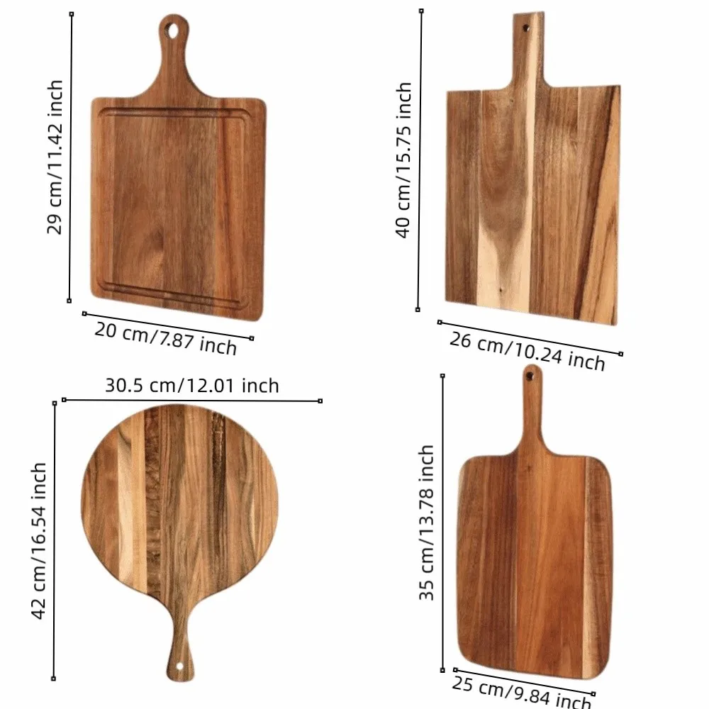 Multi-Styles Wood Chopping Board Multi-Purpose Reversible Pizza Pan with Handle Sap Groove Charcuterie Serving Tray Cheese