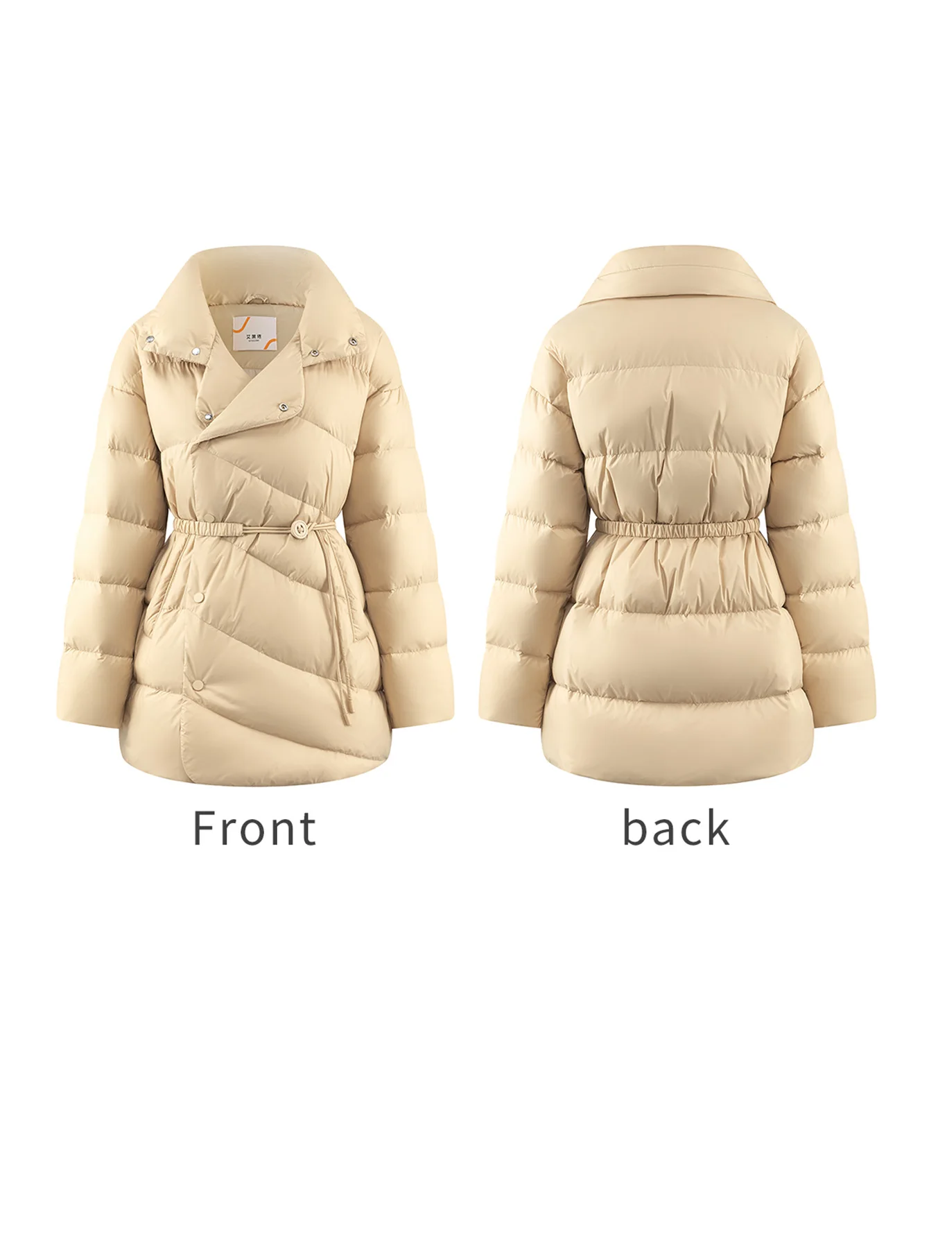 ERAL 2024 New Winter Down Jacket Diagonal Seam Design Waist-Cinching Lapel Design Elegant Solid Color Thick Puffer Jacket Parka