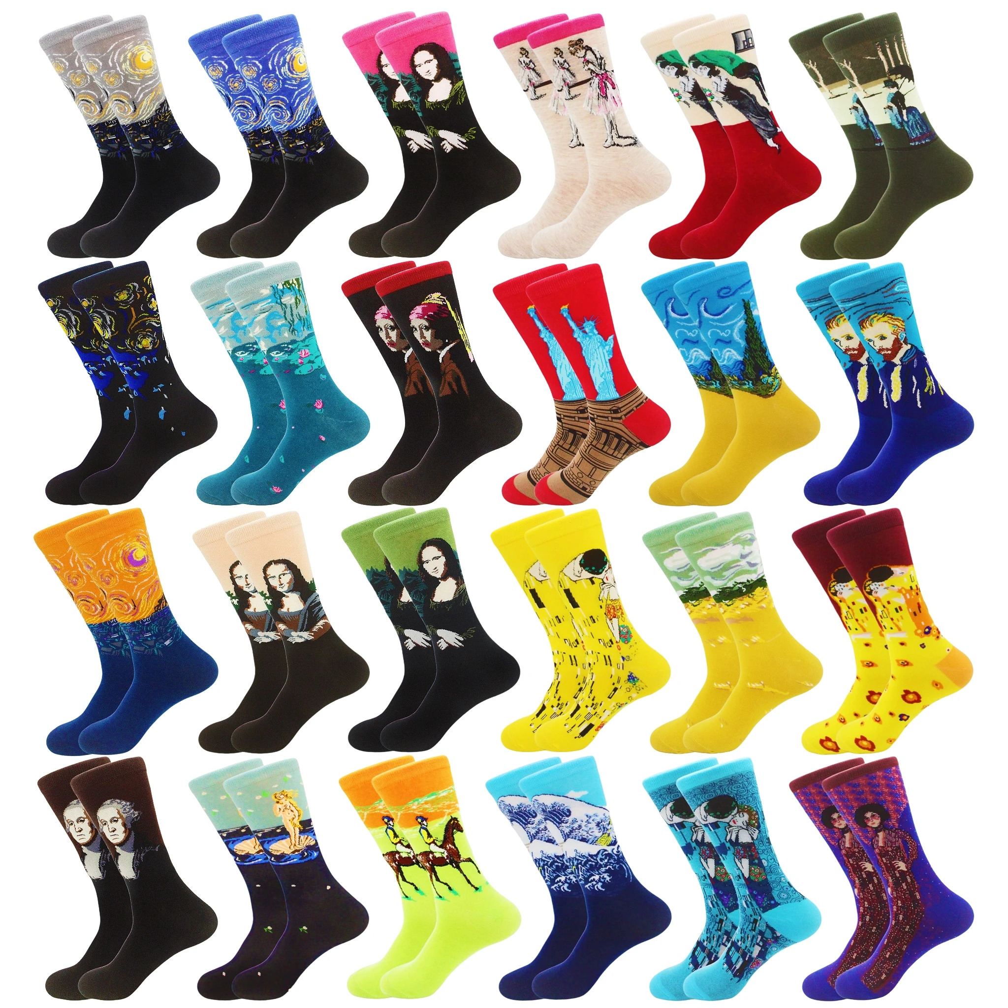 1 pair of European and American trendy socks with personalized street fashion oil painting series socks