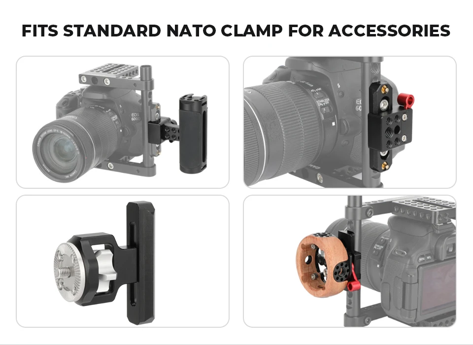 Barra de trilho NATO de segurança de liberação rápida para câmera HDRIG DSLR com parafusos de 1/4 ''para alça NATO EVF Attach