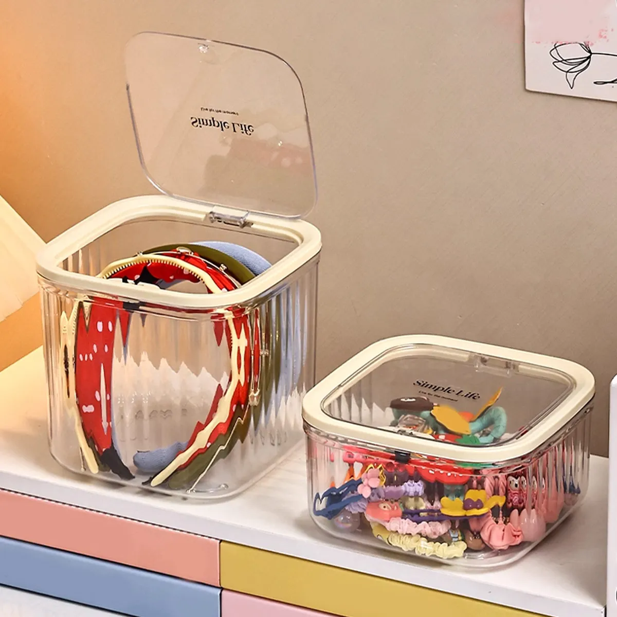 1pc Hair Accessory Storage Box, Desktop Press On Jewelry Box, with Lid, Girls' Rubber Band Headband Hair Clip Organizing Box 썸네일 6
