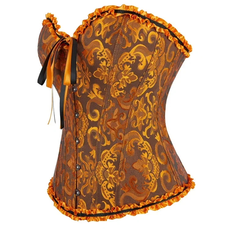 Frauen Korsett Top Jacquard Overbust Bustier Viktorianischen Sexy Lace up Floral Dessous Korset Vintage Gothic Basken Kostüm – Detail 25