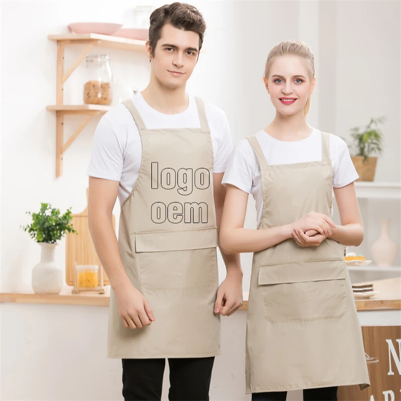 Customization Printed Logo Work Apron Kitchen Restaurant Barber Nail Beauty Salon Smock Black,White,Khaki,Red,Yellow,Purple,Blue