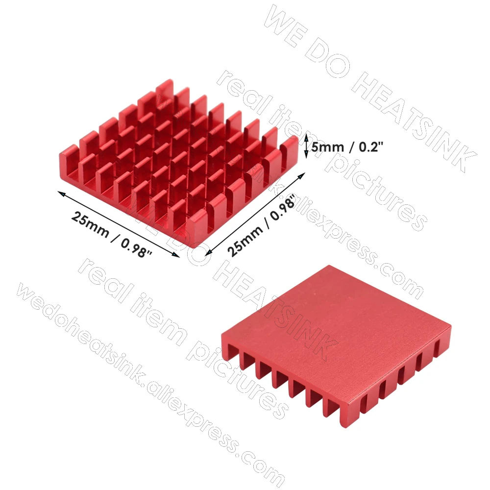 WE DO HEATSINK 25x25x5mm Without or With Thermal Pad Aluminum Radiator Red Anodized Slotted Heatsink PC IC Cooler image 2