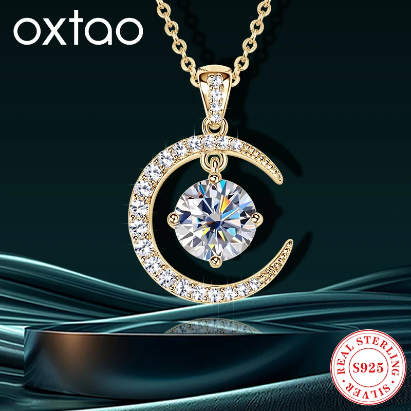 

OXTAO женское ожерелье из серебра 925 пробы 8 мм 2 карата муассанит звезда луна кулон ожерелье роскошные модные украшения подарки на годовщину