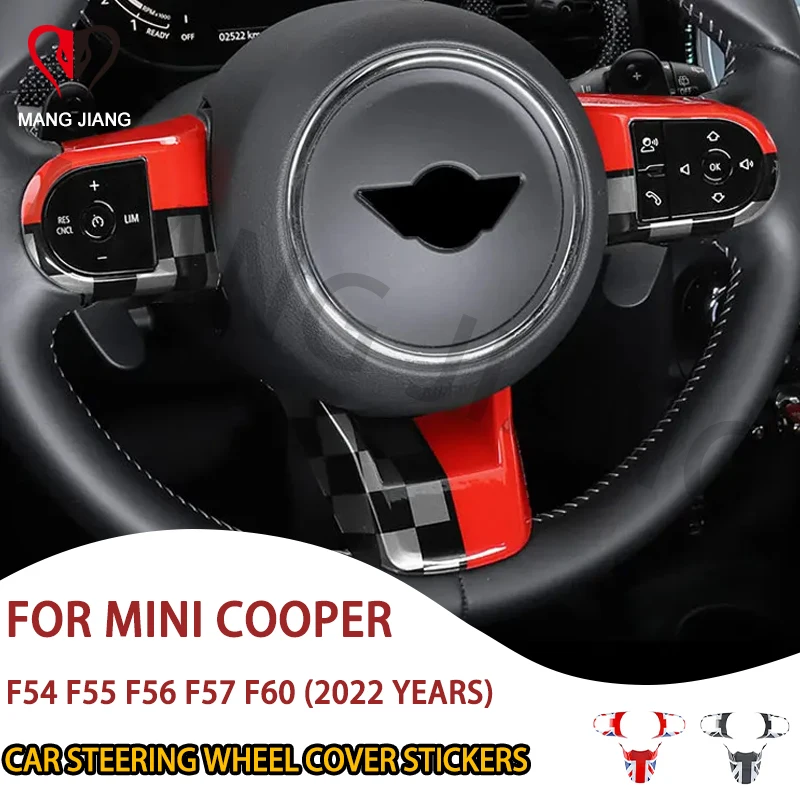 Union Jack Steering Wheel Center Panel Cover Stickers For Mini Cooper F54 F55 F56 F57  F60 2022 Interior Decoration Decals Trim
