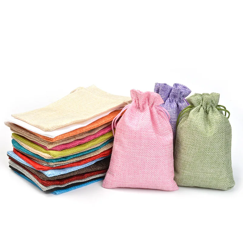 50PCS/Lot Linen Bag Drawstring Burlap Gift Bags Jewelry Packaging Wedding Candy Christmas Party Storage Bag Sack Pouches